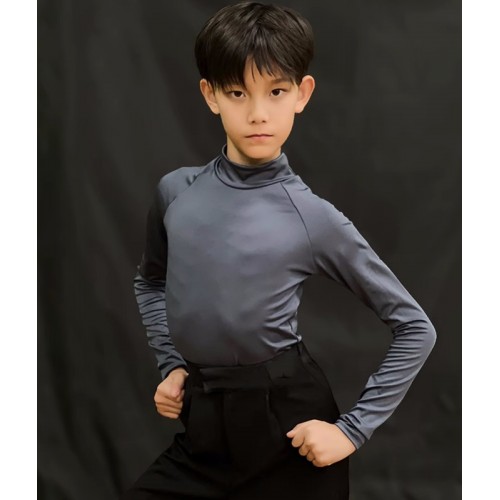 Grey white black army green latin ballroom dance shirts for kids youth juvenile school competition waltz tango latin ballroom dancing tops for kids